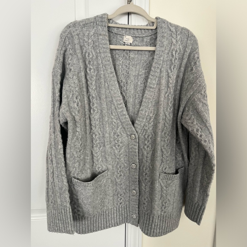 A new day. Target gray cardigan sweater with rhinestone buttons.